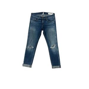 Rag & Bone Boyfriend Dre Jeans Hem Cuffed Distressed Stretch Low Rise Size 26